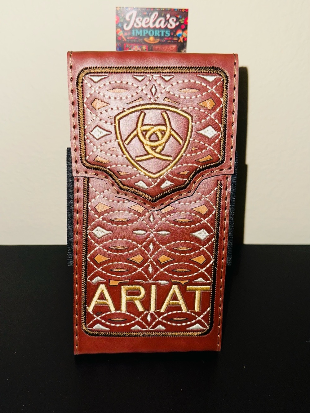Embossed Brown Faux Leather Phone Pouch